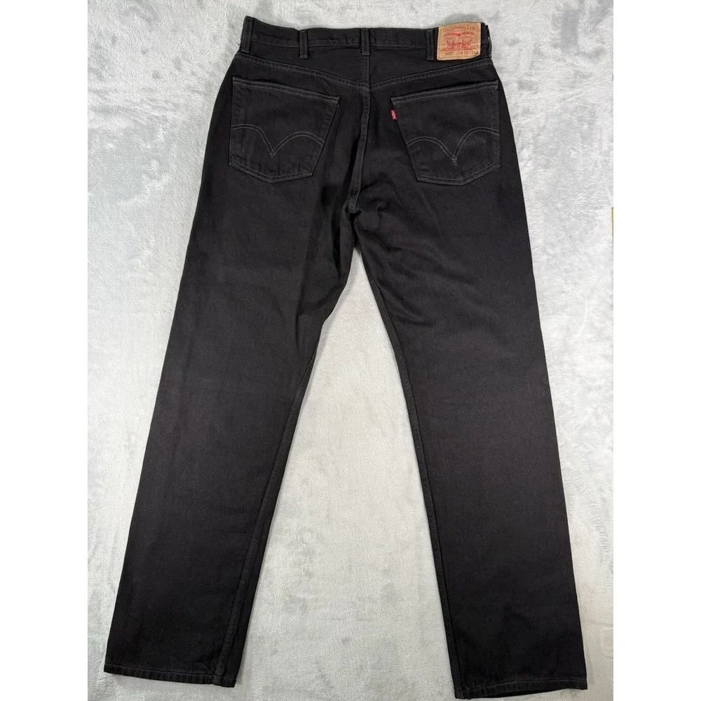 Levis 505 Jeans Mens 38x34 Black Denim Regular Fit Straight Leg Vintage
